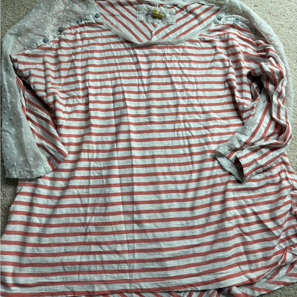 Anthropologie Red and White Striped Long Sleeve Top
